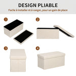 Banc de Rangement 84 L, Pouf Pliable Rembourré en Peluche Teddy, Bout de Lit, Charge 120 kg, 76 x 38 x 38 cm, Crème