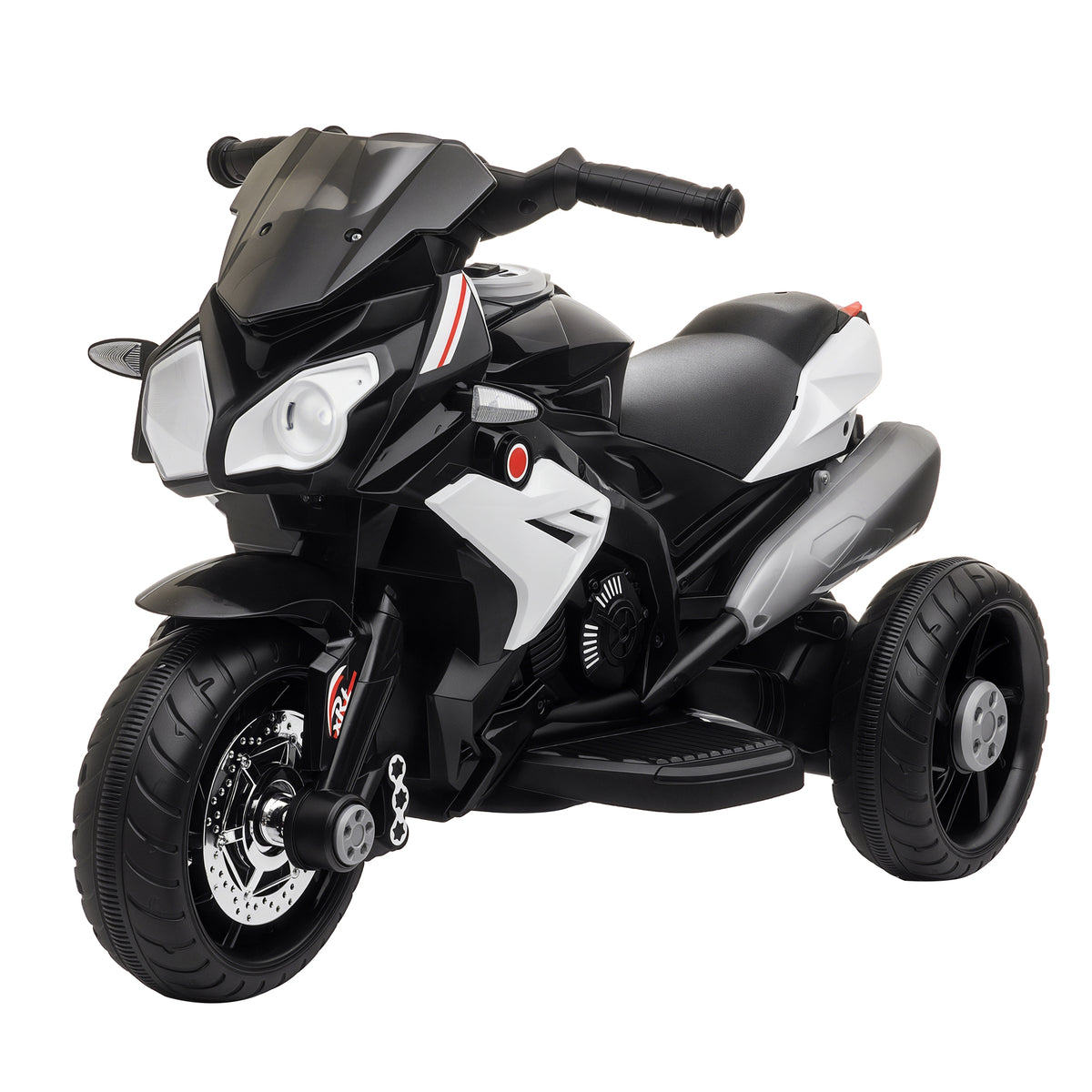 Elektro-Motorrad für Kinder, 3 Räder, 6 V, Elektroauto für Kinder mit Licht- und Soundeffekten, Geschwindigkeit 3 km/h, für 3 bis 5 Jahre, belastbar bis 25 kg, Schwarz und Weiß