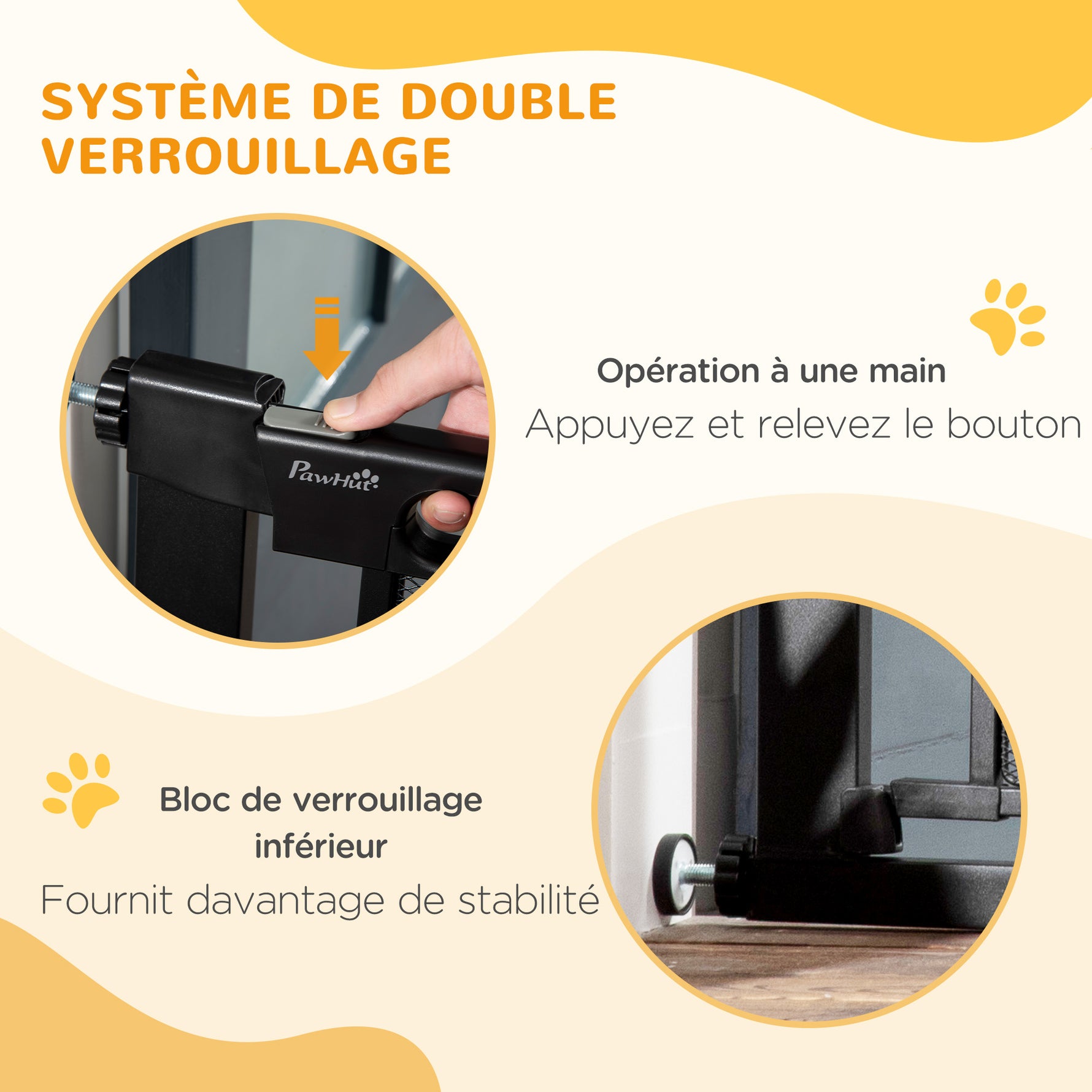 Barrière de sécurité pour animaux domestique avec fermeture automatique double verrouillage largeur 75-103 cm noir