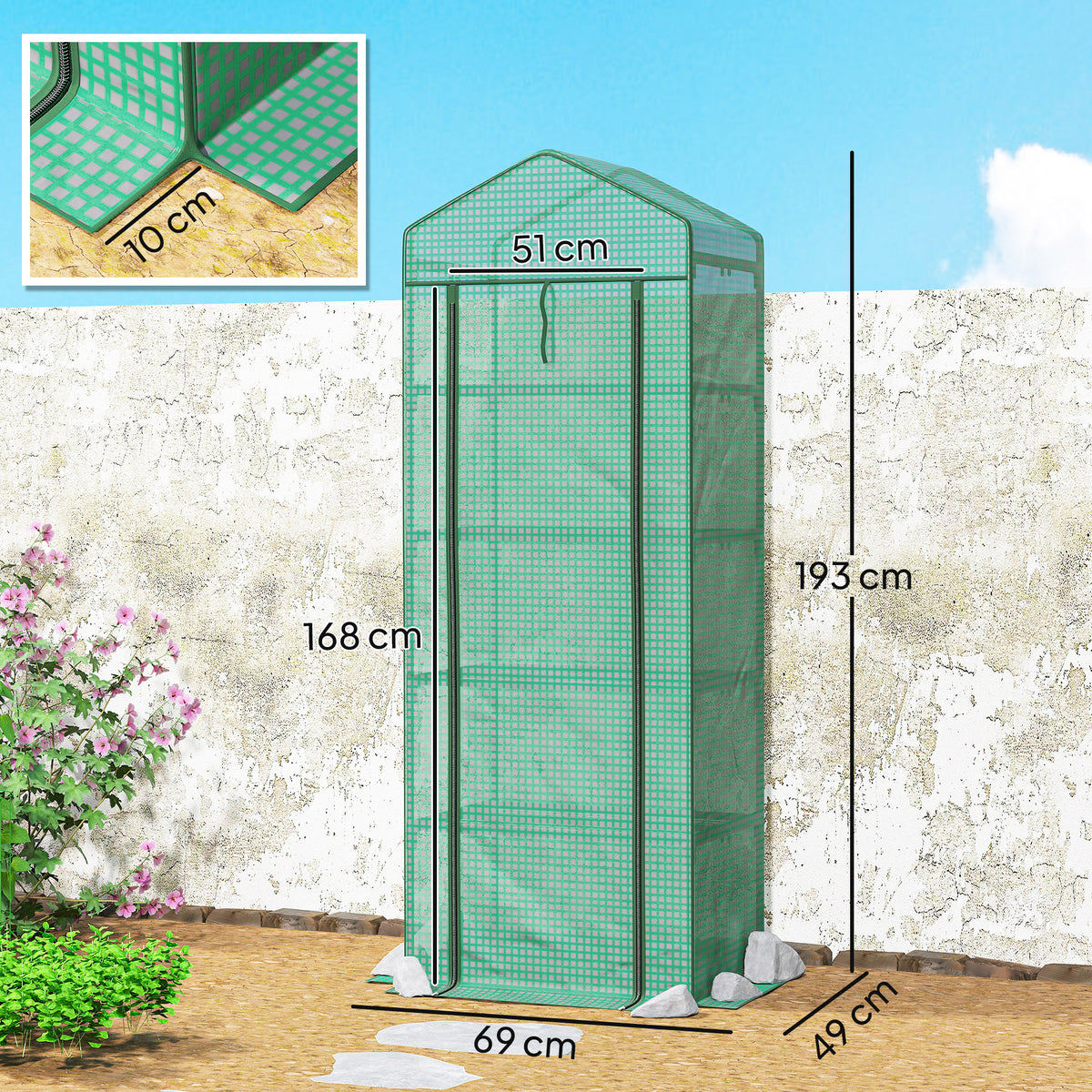 Serre de jardin balcon étagère serre 5 niveaux 0,69 x 0,49 x 1,93 m acier bâche amovible PE vert