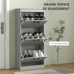 Meuble à chaussures, armoire à chaussures 3 portes abattants 15 paires, étagères réglables, 54 x 24 x 117,5 cm, gris