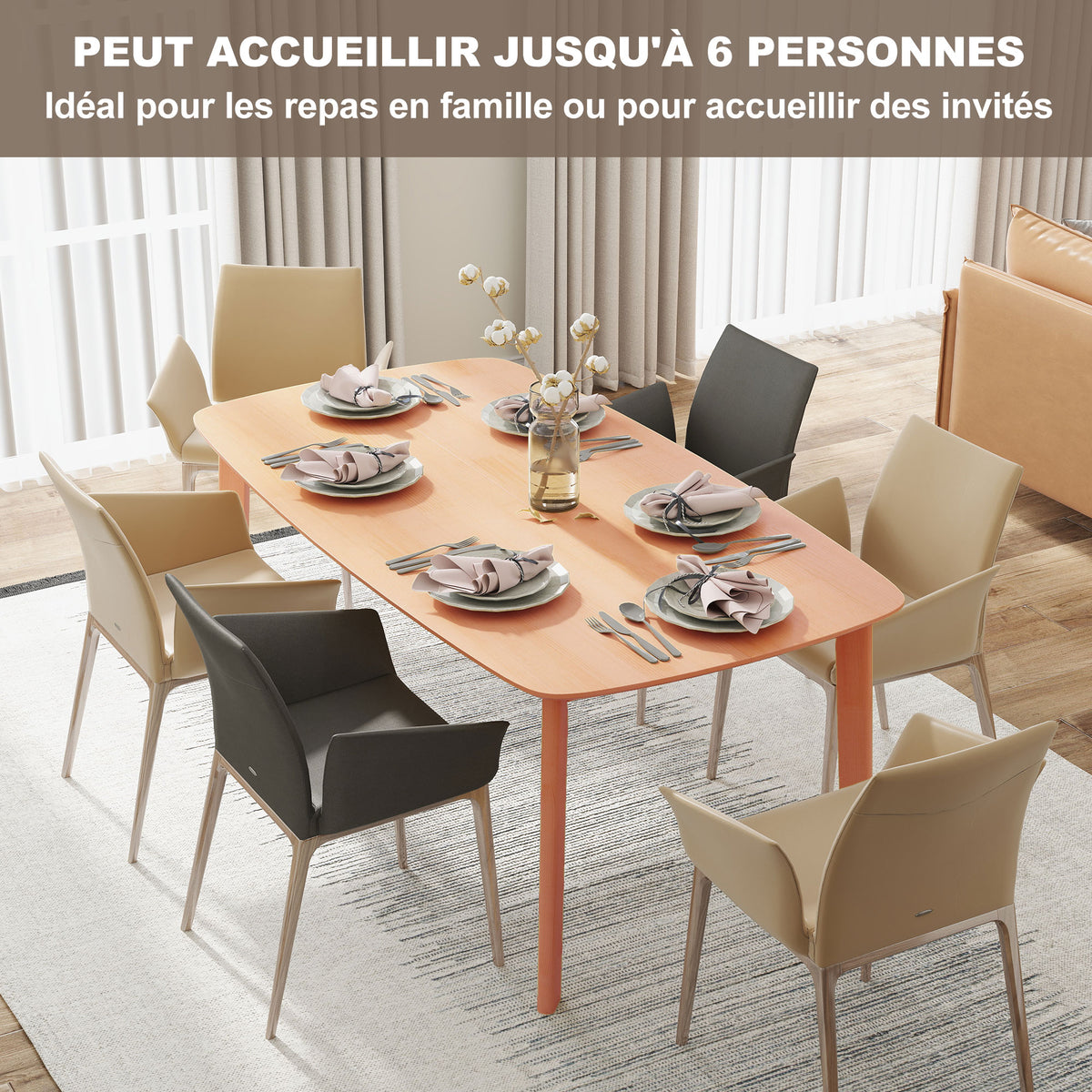 Table à manger rectangulaire pour 6 personnes table de cuisine 150 cm en bois massif 150 x 80 x 76 cm bois naturel
