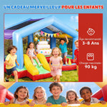 Château gonflable 4 en 1, aire de jeux avec souffleur, toboggan, piscine à balles, jeu de lancer d'anneaux, multicolore