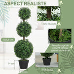 2er-Set künstliche Buchsbaum-Topiary-Bäume, 101,6 cm, 3 Kugeln, künstliche Pflanze aus PE, grün, mit Topf für innen und außen