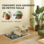Cage cochon d'inde cage pour petits animaux avec parc amovible tapis imperméable mangeoire à foin 108 x 71 x 57 cm beige