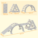 Triangolo da arrampicata 8 in 1 per bambini, arco da arrampicata, rampa bifacciale per arrampicarsi e scivolare, 279 x 80 x 69 cm, grigio