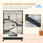 Cage pour petits animaux roulante 3 plates-formes démontables 3 rampes plateau inférieur amovible métal PP 81,2 x 52,7 x 114 cm noir
