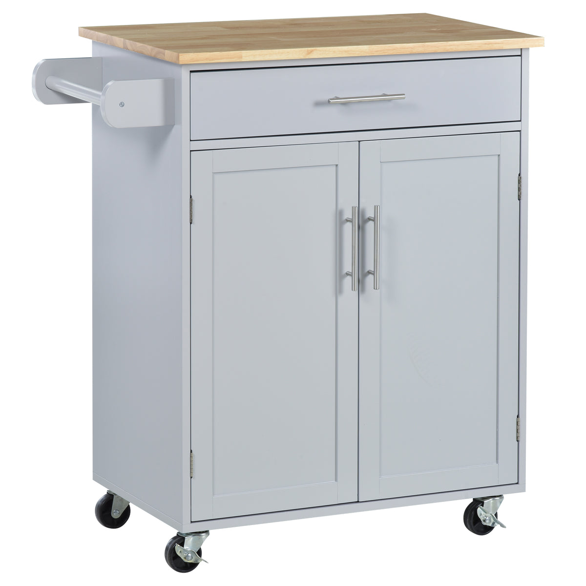 Carrito de cocina con ruedas, carrito de servicio, isla de cocina con cajón, armario y toallero - gris