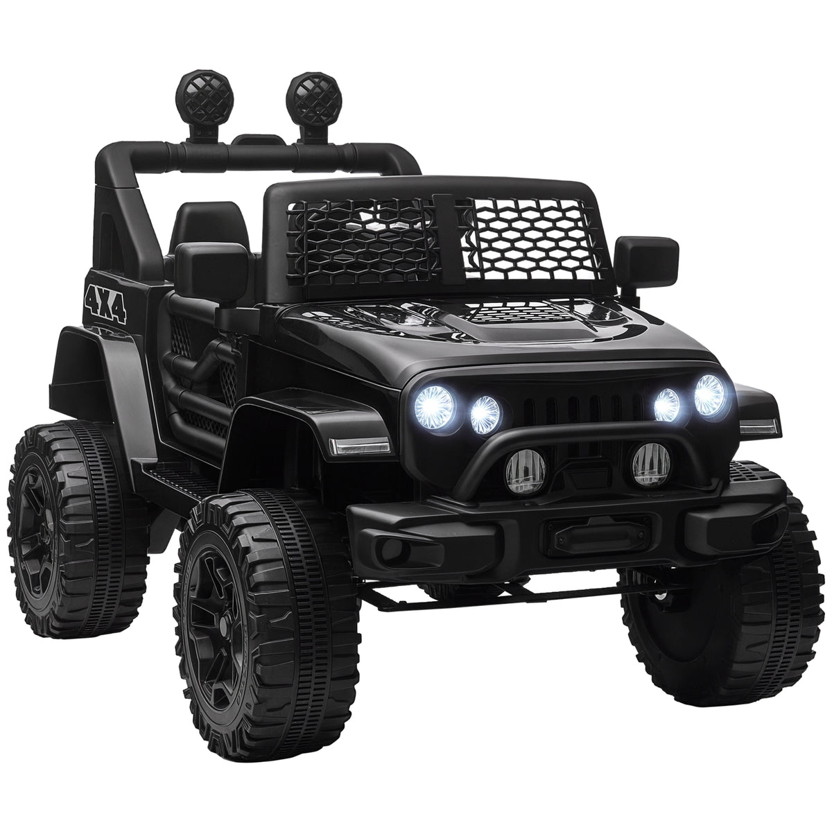Voiture électrique pour enfants 12V avec télécommande, suspension à 4 roues, phares et klaxon, MP3, vitesse 3-5 km/h, pour 3-6 ans - noir