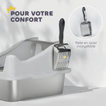 Bac à litière en acier inoxydable, maison de toilette pour chat, bords hauts, nettoyage facile, 43,1x33,2x25,4cm, gris