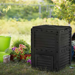 Tuincompostvat 300L compostbak voor de tuin van polypropyleen 48 ventilatieopeningen 60,5 x 60,5 x 81,5 cm zwart