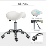 Tabouret à roulettes, tabouret de massage avec hauteur réglable 49-61 cm et selle ergonomique, chaise de travail à roulettes pivotant 360°, pour salon de massage tatouage clinique spa, blanc