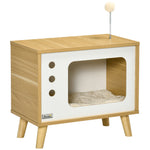 Maison niche pour chat forme de tv avec coussin douillet et balle rebondissante - 50 x 28 x 43 cm