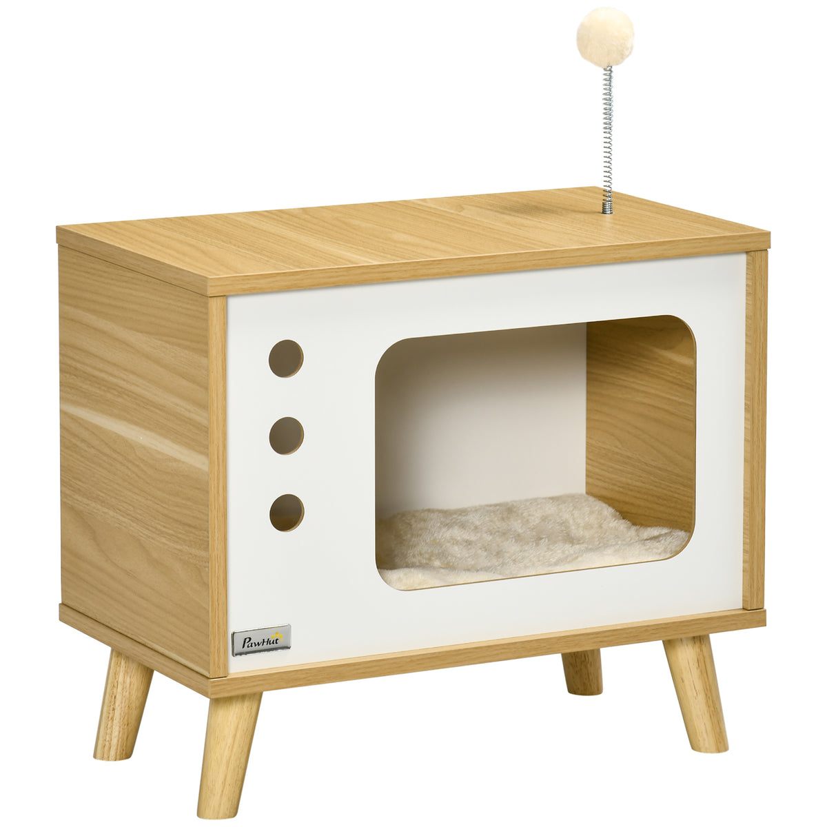 Maison niche pour chat forme de tv avec coussin douillet et balle rebondissante - 50 x 28 x 43 cm