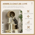 Arbre à chats griffoir sisal naturel 2 niches plateforme hamac peluche jacinthe d'eau - 60 x 60 x 150 cm beige