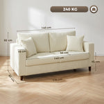 Canapé 2 Places en Velours Côtelé, Canapé de Salon Moderne 170 cm, Assise Large, Coussin à Ressorts, Crème