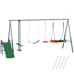 Balançoire Portique Enfants 5 en 1 avec Toboggan, 3 Balançoire, Face à Face, Hauteur Réglable, 3-8 ans, Multicolore