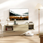 Meuble TV suspendu meuble télé pour téléviseur 50 pouces tiroir étagères passe-câbles 120x24x22,4cm effet bois naturel