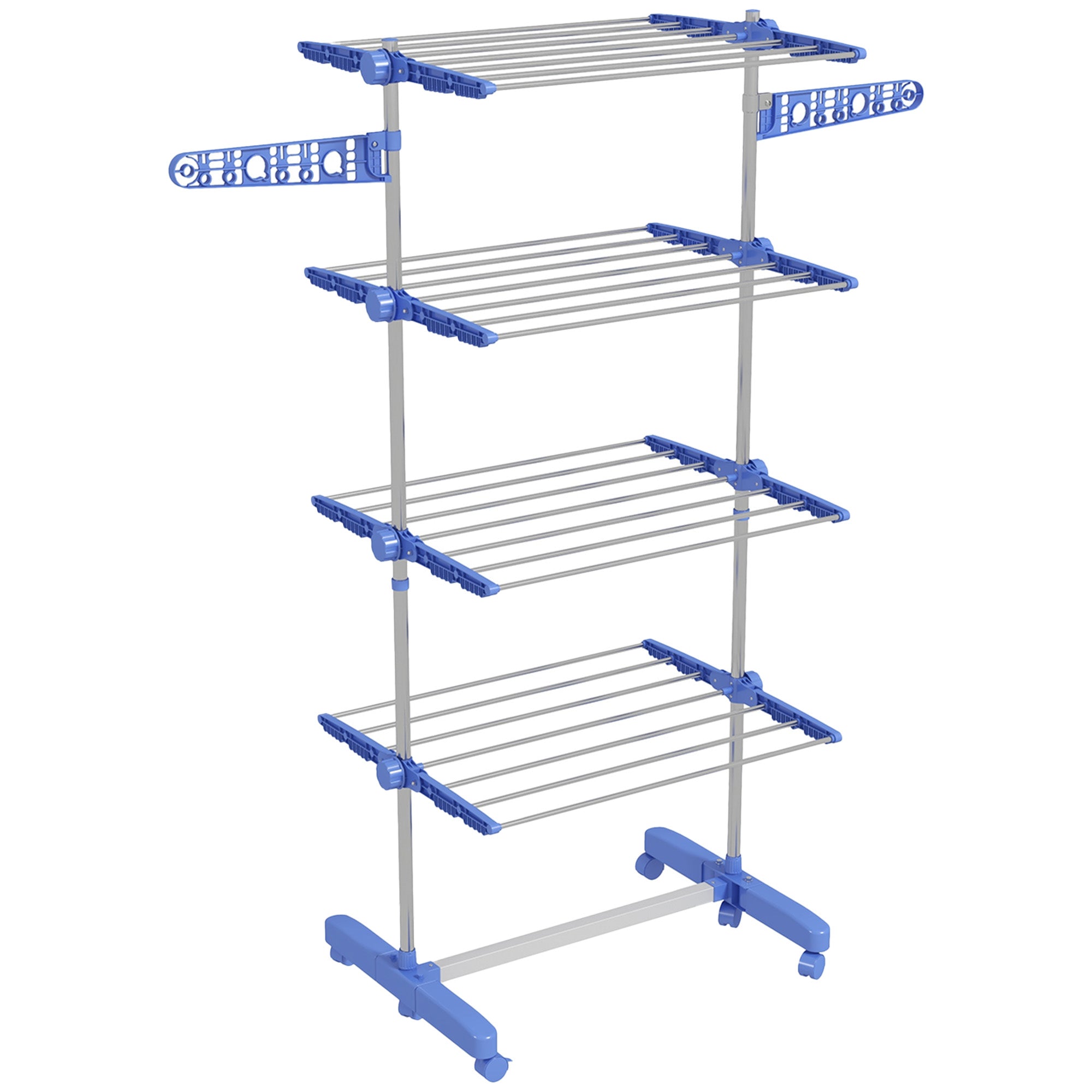 Clothes drying rack, foldable, side wings, indoor and outdoor use, 142 x 55 x 172 cm, 4 levels, blue