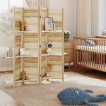 Paravent intérieur en bois 4 panneaux 160 x 170 cm, séparateur de pièce pliable avec 3 étagères, bois naturel