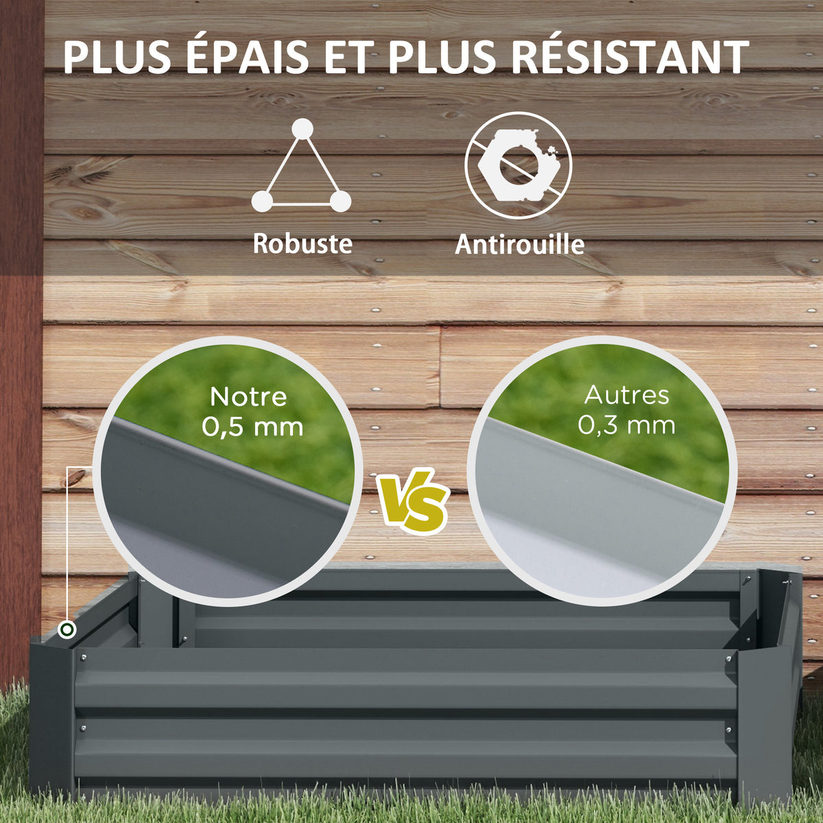 Lot de 2 carré potager de jardin dim. 100L x 100l x 30H cm - tôle d'acier ondulée gris foncé
