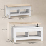 Table basse plateau relevable, table de salon avec étagères et compartiment caché,105 x 50 x 49-62,5 cm blanc