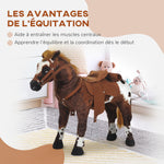 Cheval Debout en Peluche Effets sonores hennissement et Galop Selle étrier rênes 85L x 28l x 60H Marron Blanc