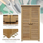 Armoire de jardin remise pour outils en bois 2 étagères toit bitumé portes persiennes 87 x 47 x 160 naturel