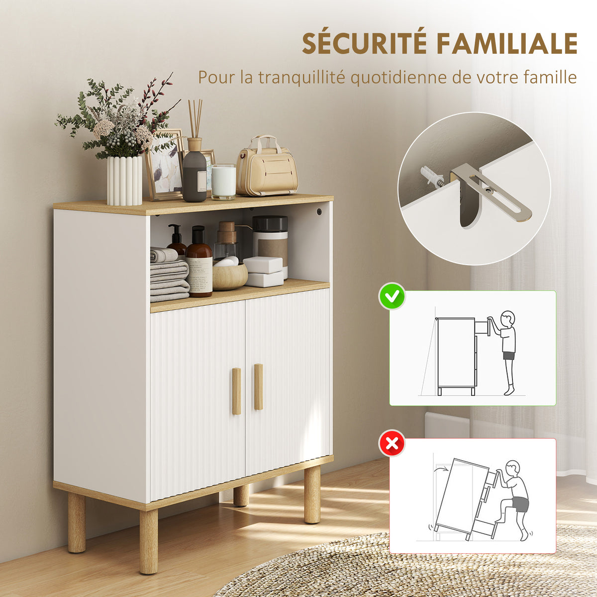Mueble de baño, mueble de almacenaje con 2 puertas, compartimento abierto, estante ajustable, 60x29,5x76,5 cm, blanco