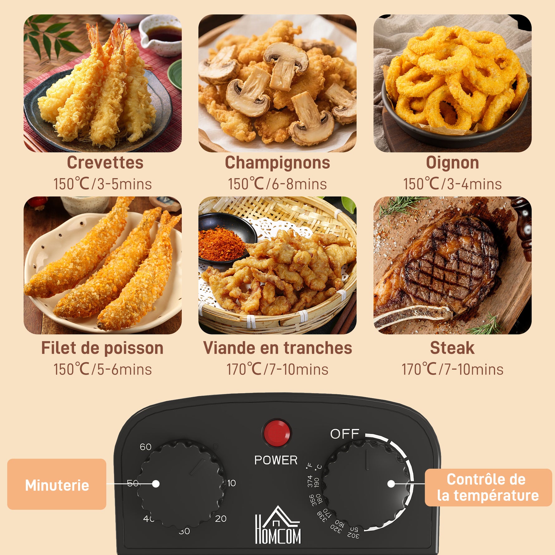 Friteuse 5 litres avec température et minuterie réglables 2000 W panier à huile amovible et fenêtre de visualisation