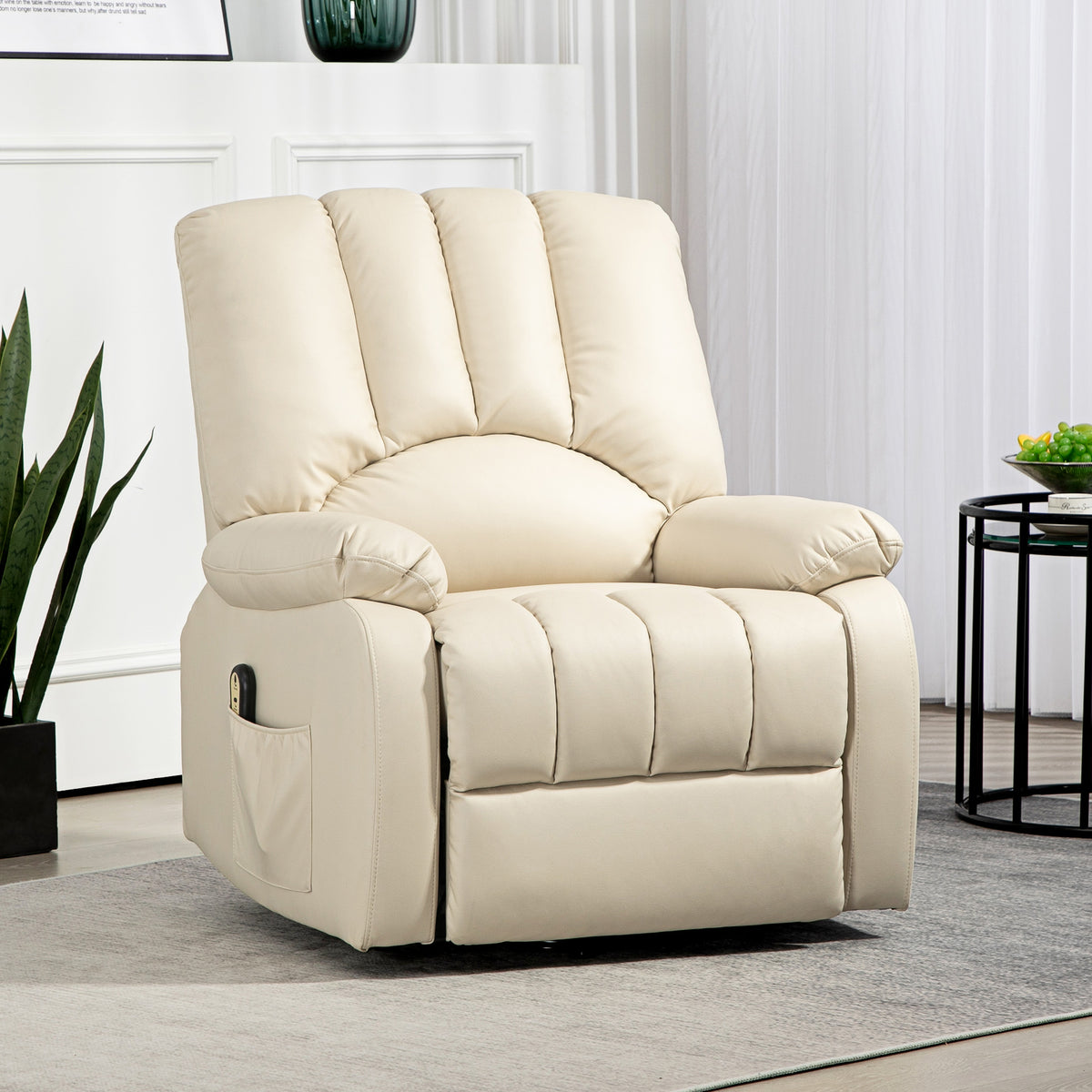 Fauteuil relax inclinable électrique releveur avec repose-pied et télécommande 86 x 92 x 102 cm Beige