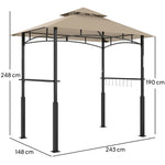 Tonnelle de barbecue à deux niveaux auvent de réception pour jardin avec lumière LED 243 x 148 x 248 cm kaki
