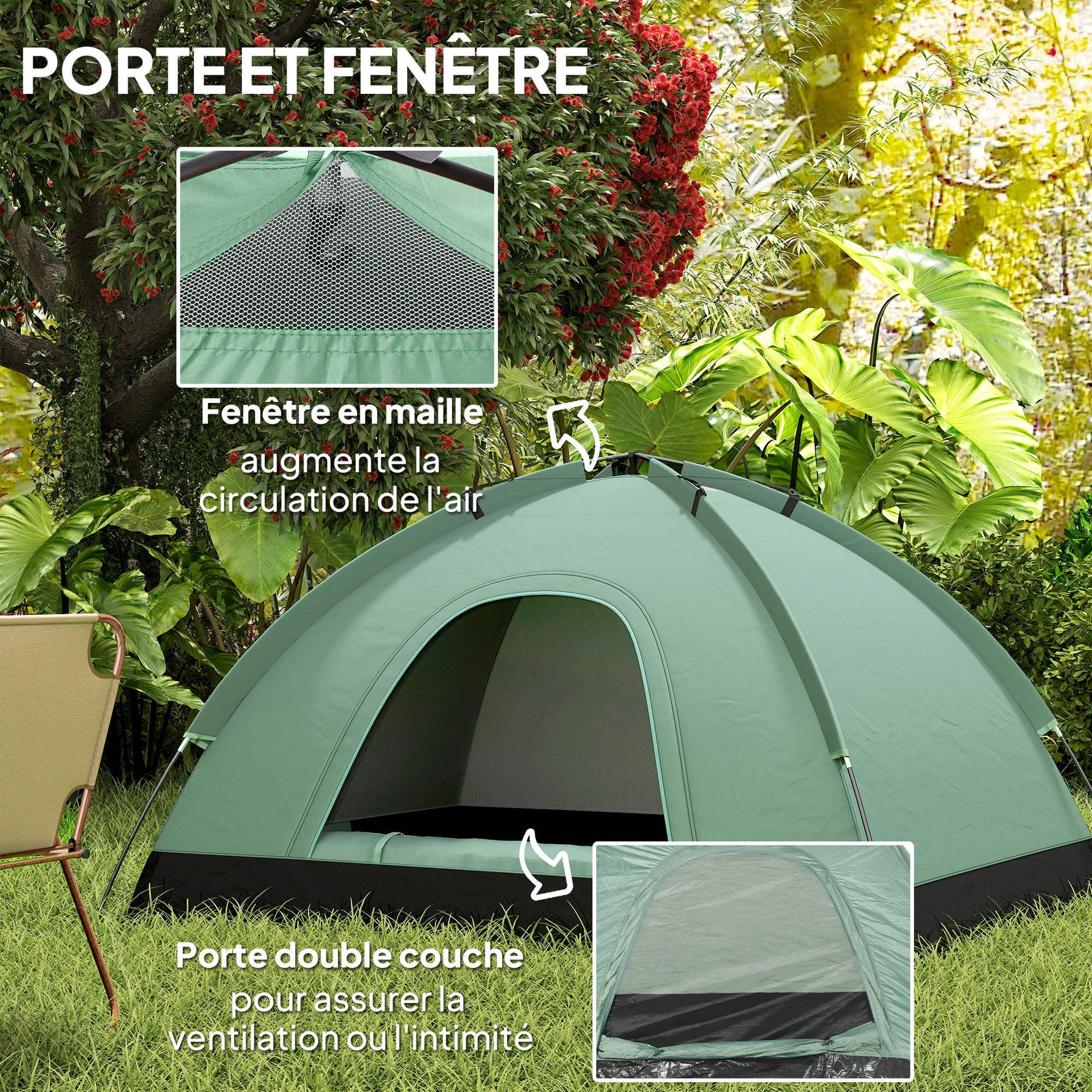 Tente de camping 2 personnes camouflage tente dôme légère ventilée facile à monter avec portes zippées