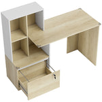 Bureau d'ordinateur avec bibliothèque 4 compartiments et tiroir verrouillable, 126 x 50 x 109 cm, chêne et blanc