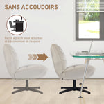 Fauteuil de salon pivotant, chaise rembourrée en chenille sans accoudoirs, assise et dossier larges, 70x80x82cm, crème