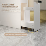 Meuble de salle de bain meuble de rangement avec tiroir sur roulettes, avec étagères ouvertes, 20 x 45 x 115 cm, blanc