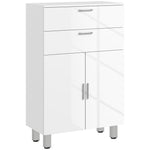 Mobile bagno con 2 cassetti, armadietto a doppia anta e ripiani regolabili 60 x 30 x 93 cm bianco lucido
