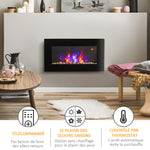 Cheminée électrique murale 1000/2000 W, cheminée décorative avec effet flamme 7 couleurs réglables, 72,5x11,5x40cm, noir