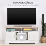 Meuble TV banc TV en bois grand espace de rangement avec 2 compartiments ouverts 2 armoires à porte une armoire ouverte 105 x 40 x 52 cm blanc