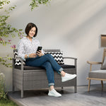 Gartenbank für 2 Personen, 160L Stauraumbank aus PE-Rattan mit Sitzkissen und 2 Kissen, 112 x 62 x 82 cm, Grau
