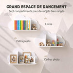 Set di 3 mensole portalibri da parete per bambini, a forma di nuvola, libreria per bambini 3-8 anni, bianco
