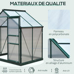 Serre de jardin polycarbonate 190 x 132 x 201 cm résistant aux UV 30+ fondation renforcé gouttière vert foncé