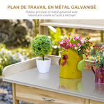 Table de rempotage table de jardinage avec 2 étagères, tiroir, placard, plateau tôle acier galvanisé avec