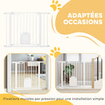 Barrière de sécurité animaux avec porte fermeture automatique système de double verrouillage, acier blanc