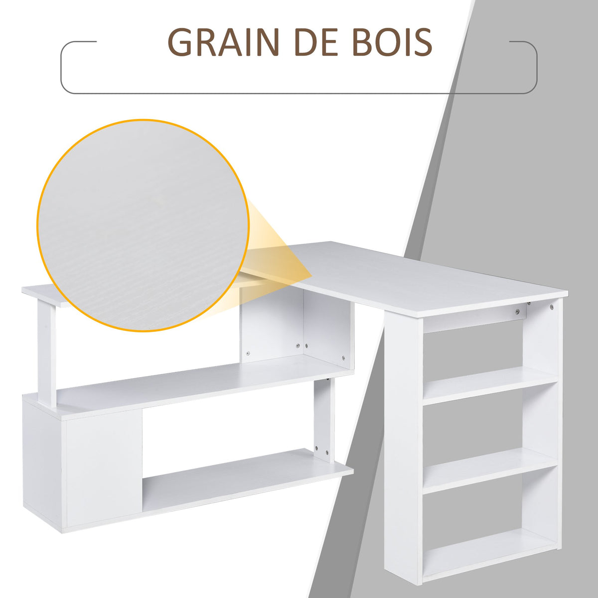 Scrivania angolare tavolo da pranzo con contenitore scrivania per computer modulare libreria integrata + scaffale a 3 livelli bianco