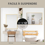 Miroir mural rectangulaire 90 x 70 cm, cadre en bois, idéal pour la salle de bain, salon ou chambre, naturel