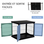 Cage pour chien animaux meuble cage chien intérieur en bois MDF classe E1 3 portes verrouillables max. 30 Kg dim. 81L x 58l x 66H cm noir