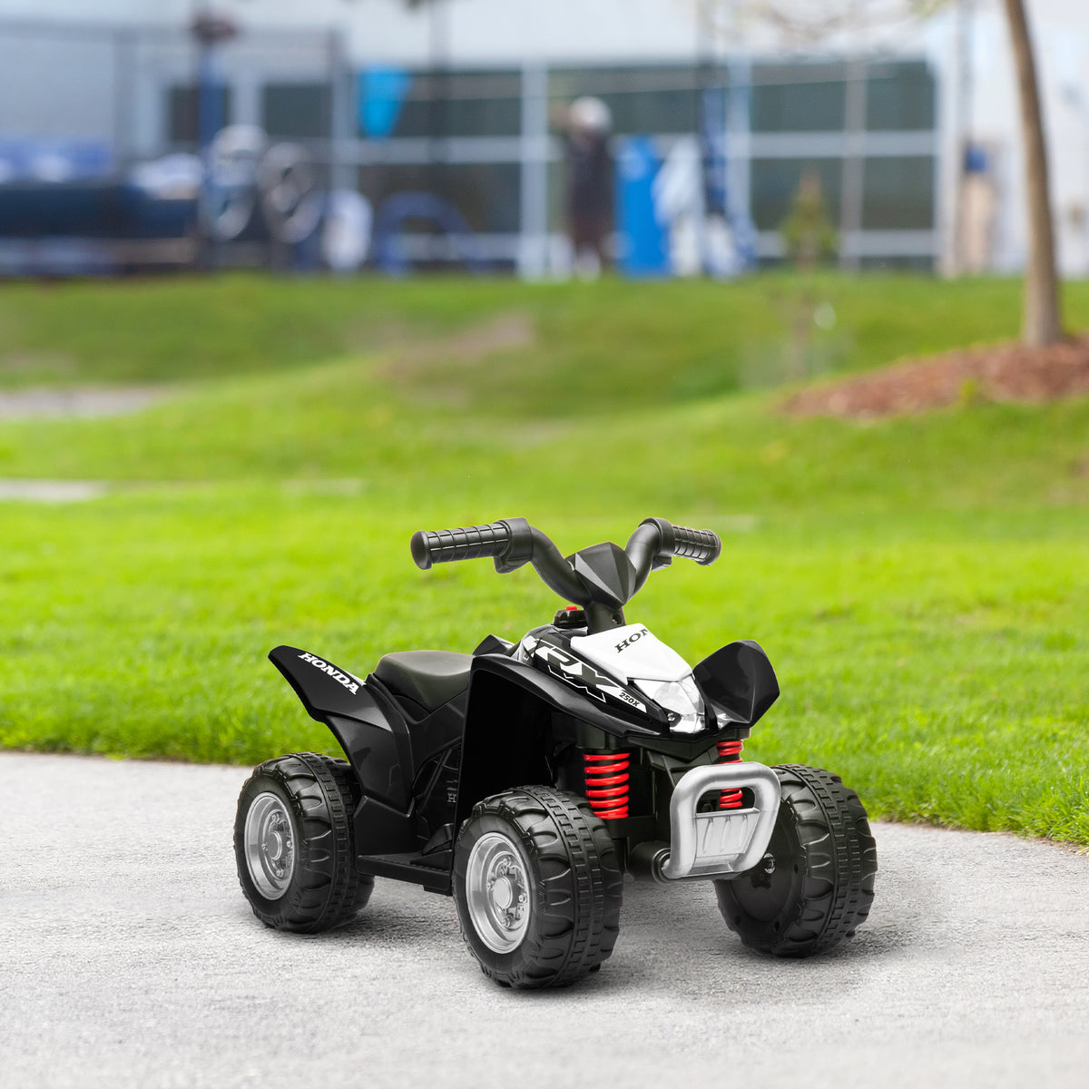 Quad électrique enfant 6 V, vitesse de 2,8 km/h, phares LED, klaxon, poignée et selle ergonomique, noir