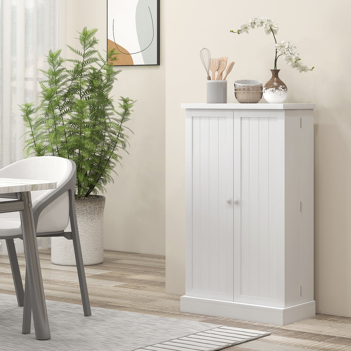 Sukaldeko armairua despentsa 2 ate, 5 apal eta 12 konpartimenturekin - neurriak: 60L x 30l x 104H cm - zuria