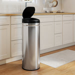Poubelle cuisine automatique 50L acier inoxydable, poubelle à couvercle à fermeture en douceur, 30,5x30,5x85cm, argent